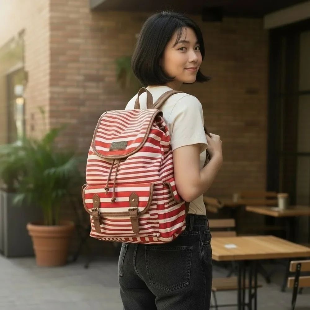 Awesome Jessica Simpson Red and White Striped Backpack